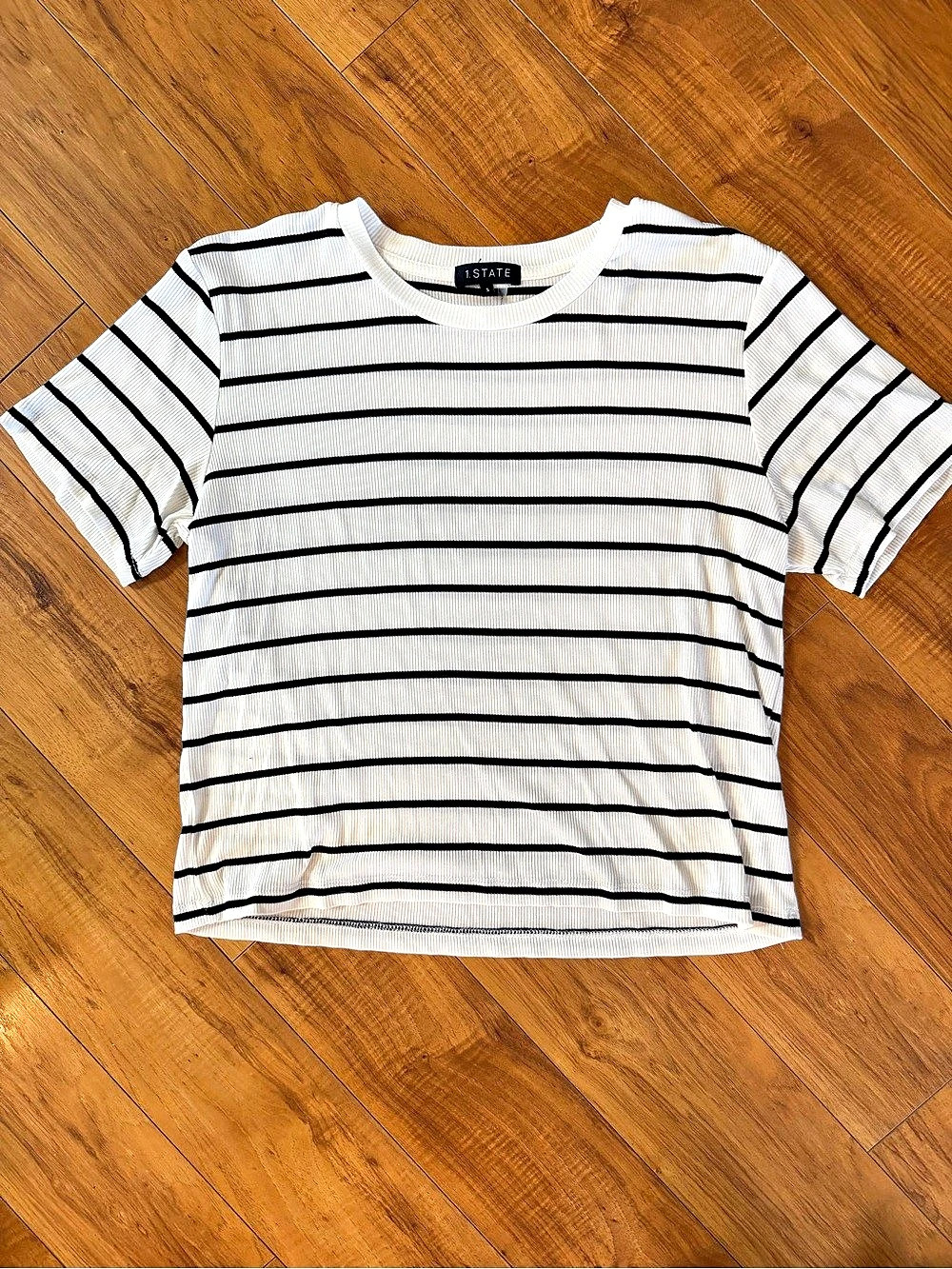 1.STATE Striped Ribbed Cropped Tee in White & Black Size Small